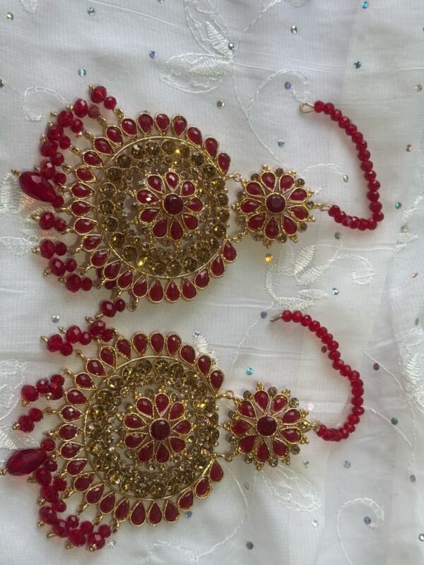 Indian Kundan earrings red and champagne