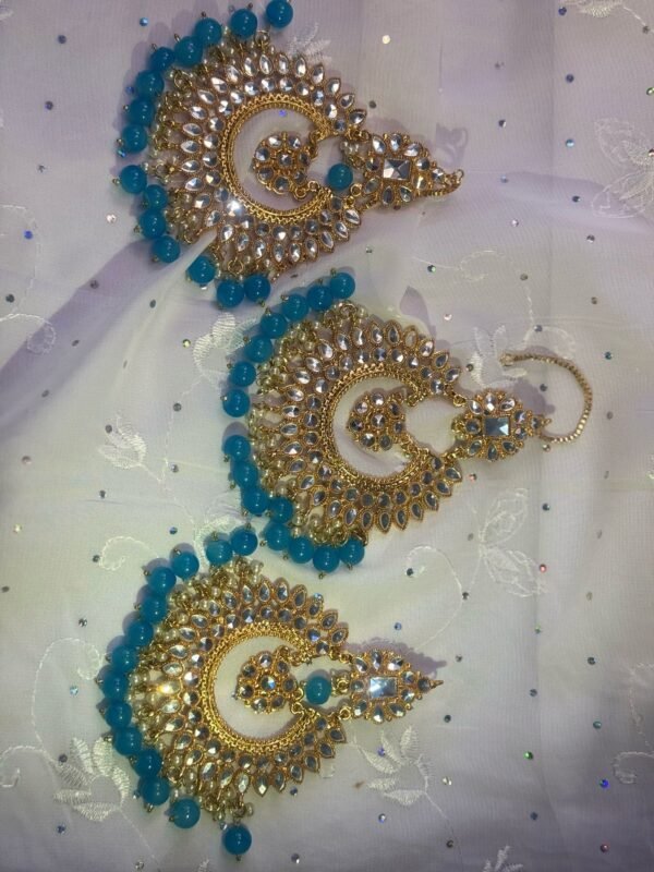 Indian Kundan earrings and headpiece set - Image 4