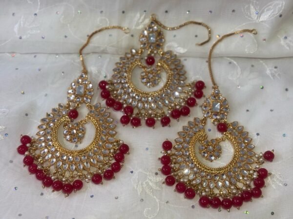 Indian Kundan earrings and headpiece set - Image 3