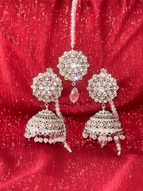Indian silver stoned earring with headpiece