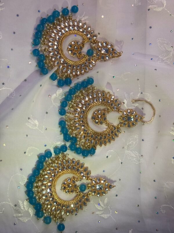 Indian Kundan earrings and headpiece set - Image 2