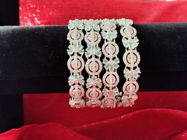 Mint Green and baby pink Kundan bangles - Image 2