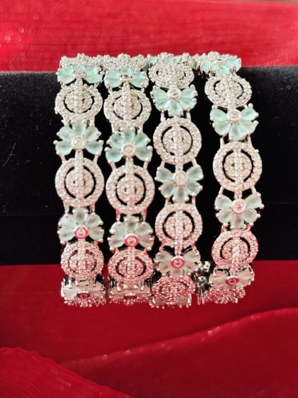 Mint Green and baby pink Kundan bangles - Image 7