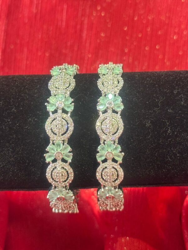 Mint Green and baby pink Kundan bangles - Image 3