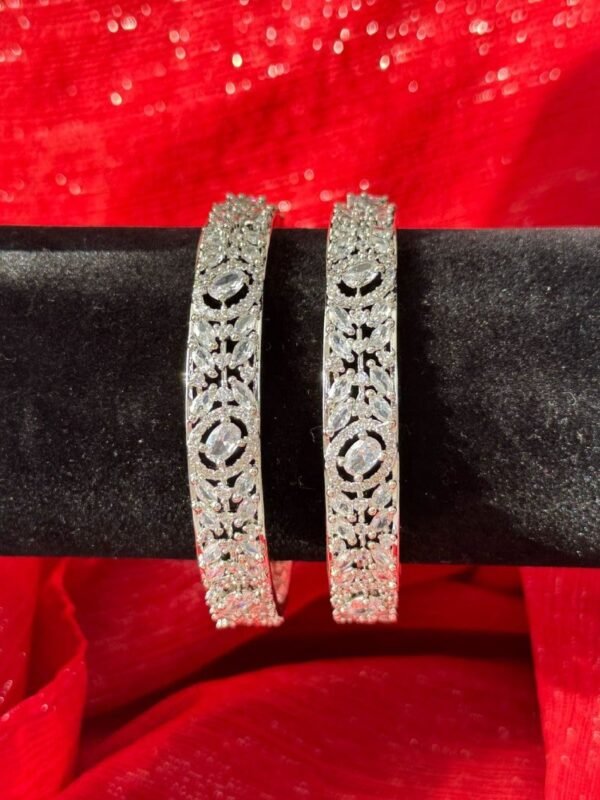 Silver stoned Kundan bangles a pair