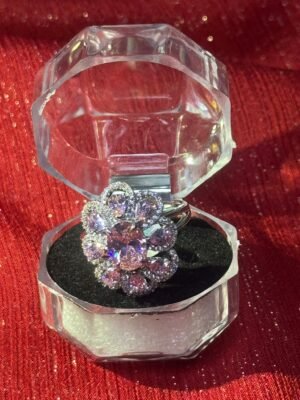 Indian Purple Floral Cluster Silver Ring