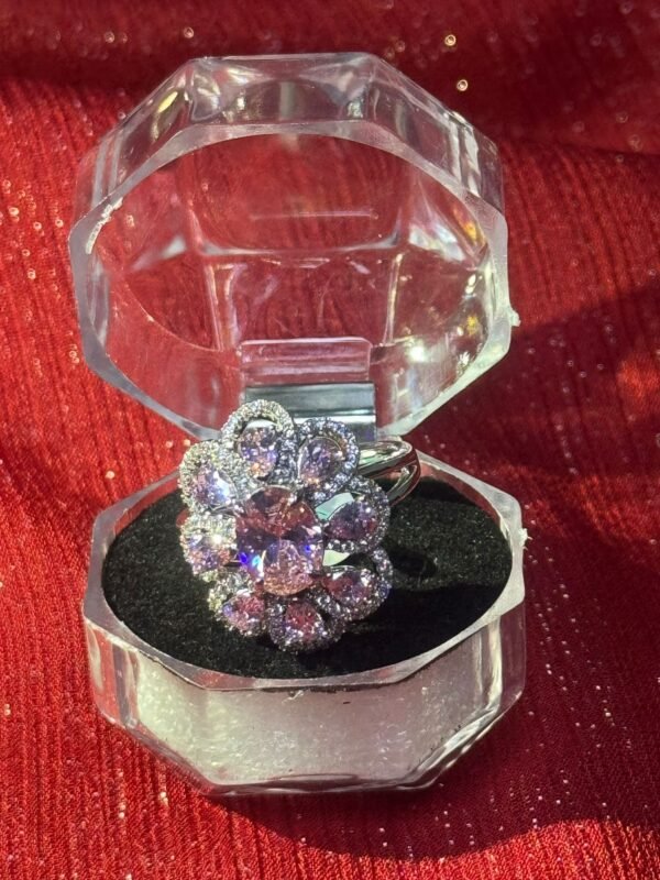 Indian Purple Floral Cluster Silver Ring